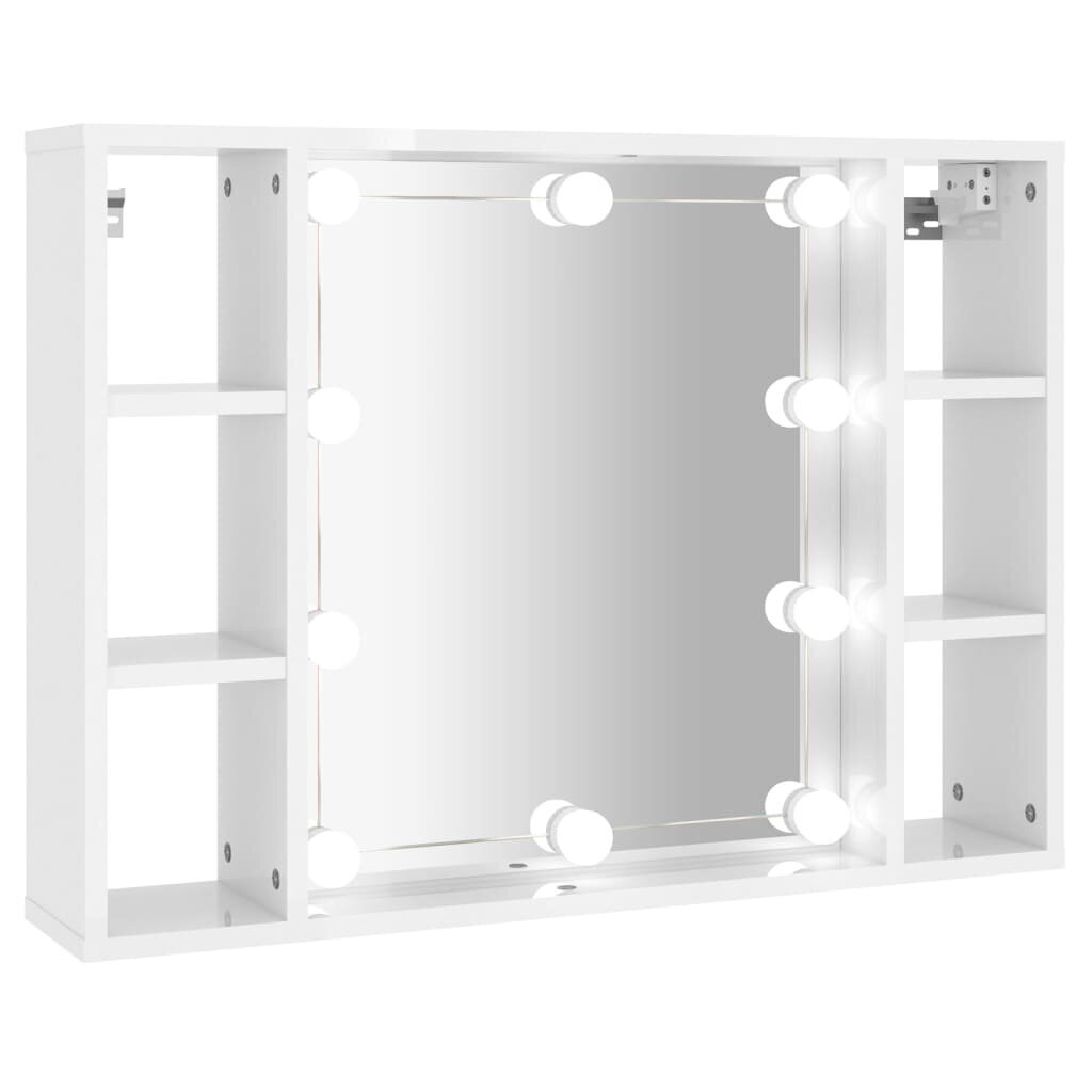 vidaXL peegelkapp LEDiga, kõrgläikega valga, 76 x 15 x 55 cm цена и информация | Vannitoakapid | kaup24.ee