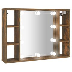 vidaXL peegelkapp LEDiga, suitsutatud tamm, 76 x 15 x 55 cm цена и информация | Шкафчики для ванной | kaup24.ee