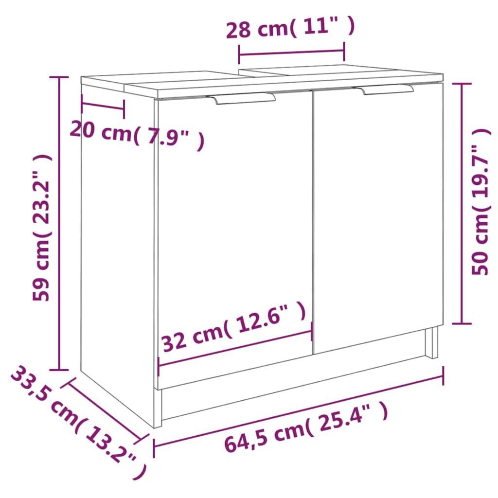 vidaXL vannitoakapp, suitsutatud tamm, 64,5 x 33,5 x 59 cm, tehispuit hind ja info | Vannitoakapid | kaup24.ee