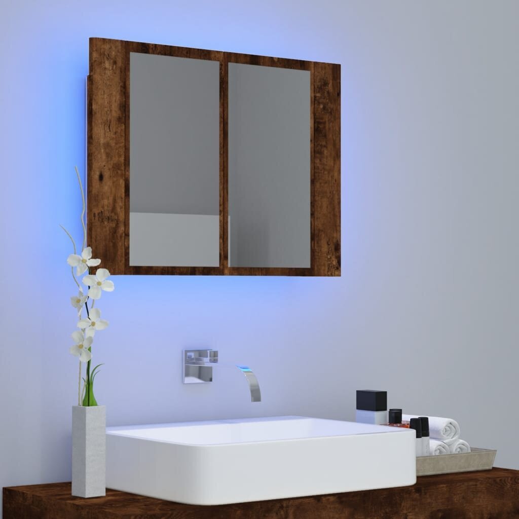 vidaXL LED-peegelkapp, suitsutatud tamm, 60 x 12 x 45 cm, tehispuit цена и информация | Vannitoakapid | kaup24.ee