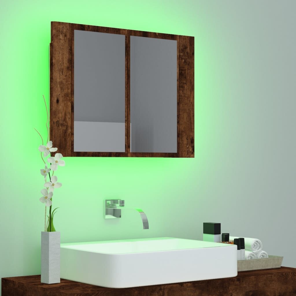 vidaXL LED-peegelkapp, suitsutatud tamm, 60 x 12 x 45 cm, tehispuit hind ja info | Vannitoakapid | kaup24.ee