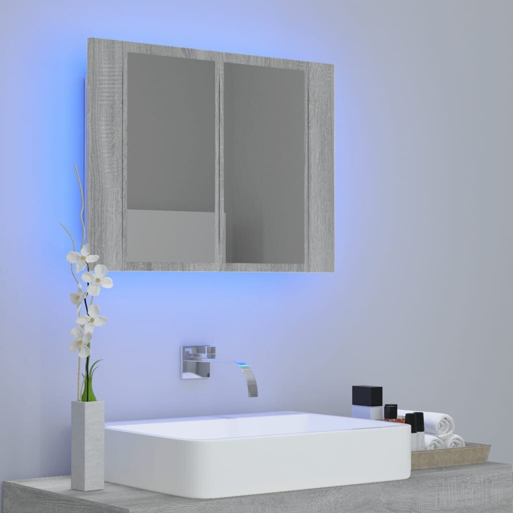 vidaXL LED-peegelkapp, hall Sonoma tamm, 60 x 12 x 45 cm, tehispuit hind ja info | Vannitoakapid | kaup24.ee