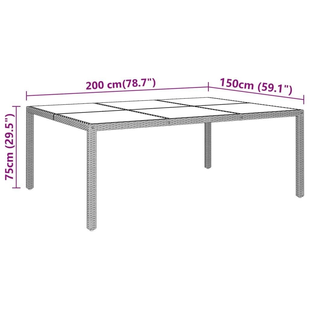 vidaXL aialaud, 200x150x75 cm, karastatud klaas ja polürotang, beež цена и информация | Aialauad | kaup24.ee