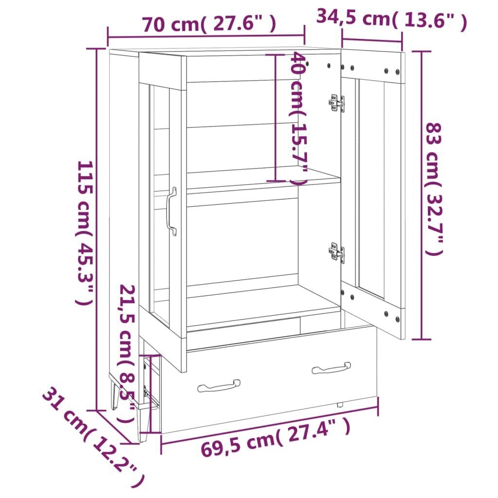 VidaXL kõrge kapp, valge, 70 x 31 x 115 cm, tehispuit hind ja info | Kummutid | kaup24.ee