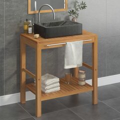vidaXL vannitoakapp, tiikpuu, marmorist valamuga, must hind ja info | Vannitoa komplektid | kaup24.ee