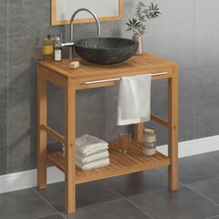 vidaXL vannitoakapp, tiikpuu, marmorist valamuga, must цена и информация | Шкафчики для ванной | kaup24.ee
