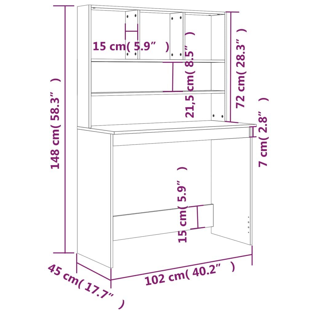 vidaXL riiulitega kirjutuslaud, betoonhall, 102x45x148 cm, tehispuit цена и информация | Arvutilauad, kirjutuslauad | kaup24.ee