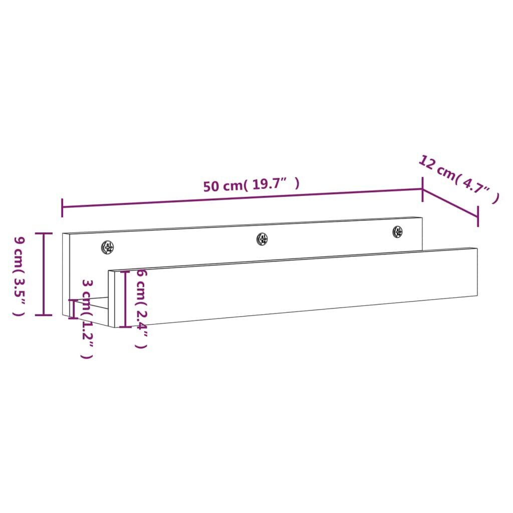 vidaXL seinariiulid 2 tk, meepruun, 50 x 12 x 9 cm, männipuit hind ja info | Riiulid | kaup24.ee