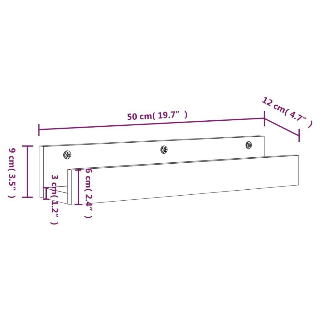 vidaXL seinariiulid 2 tk, hall, 50 x 12 x 9 cm, männipuit hind ja info | Riiulid | kaup24.ee