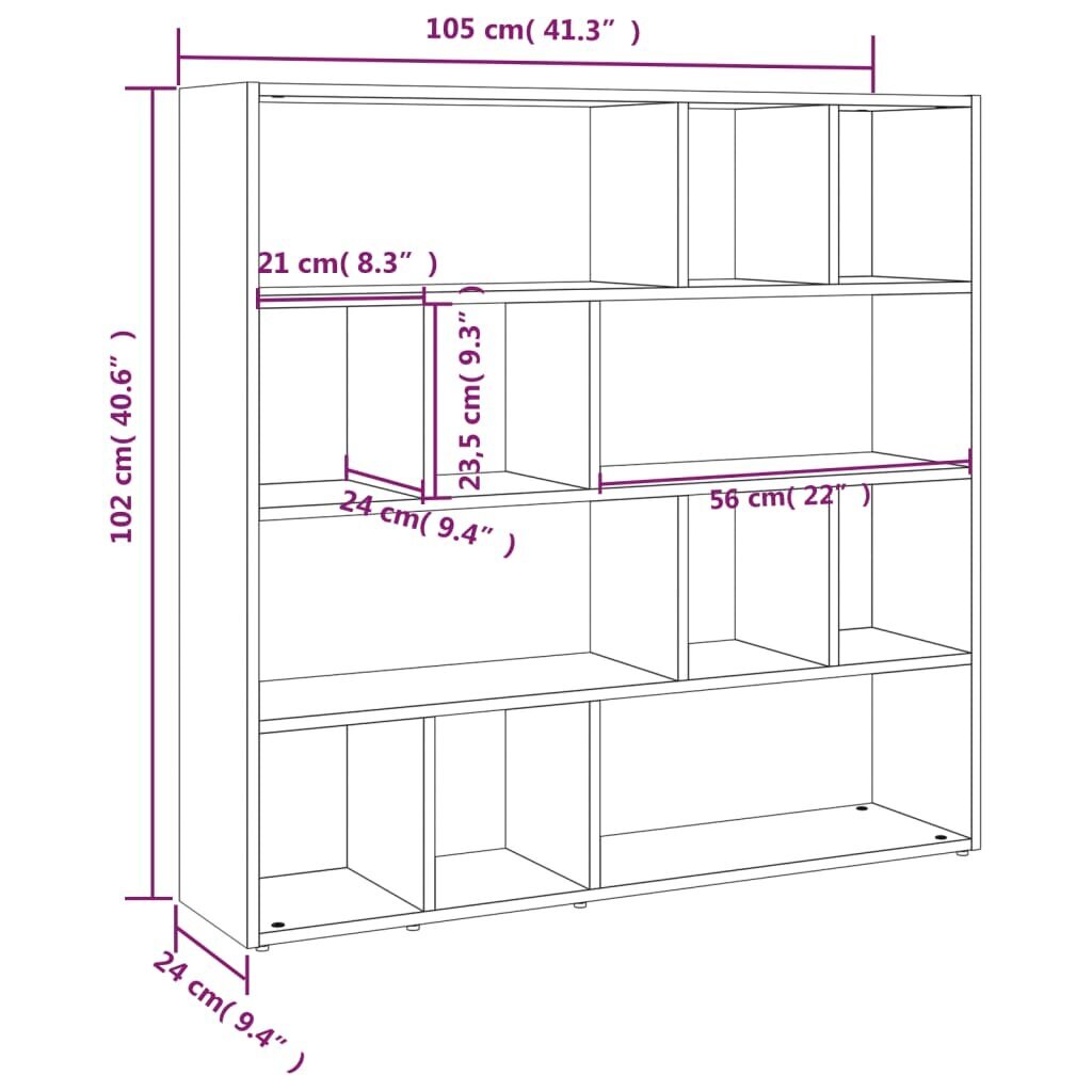 vidaXL raamaturiiul/ruumijagaja, valge, 105 x 24 x 102 cm hind ja info | Riiulid | kaup24.ee