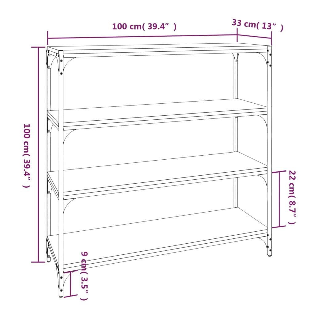 vidaXL raamaturiiul, pruun tamm, 100 x 33 x 100 cm, tehispuit ja teras hind ja info | Riiulid | kaup24.ee