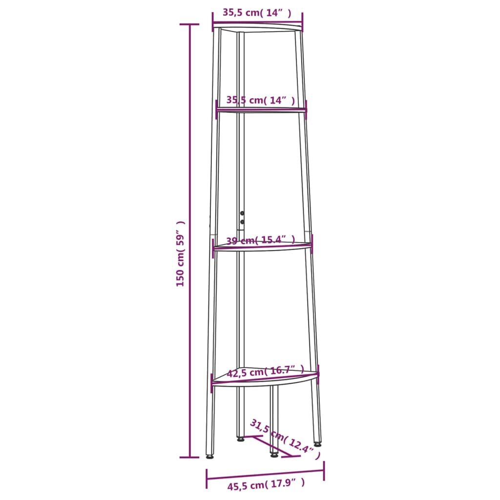 vidaXL 4 riiuliga nurgariiul, helepruun ja must, 45,5 x 31,5 x 150 cm hind ja info | Riiulid | kaup24.ee