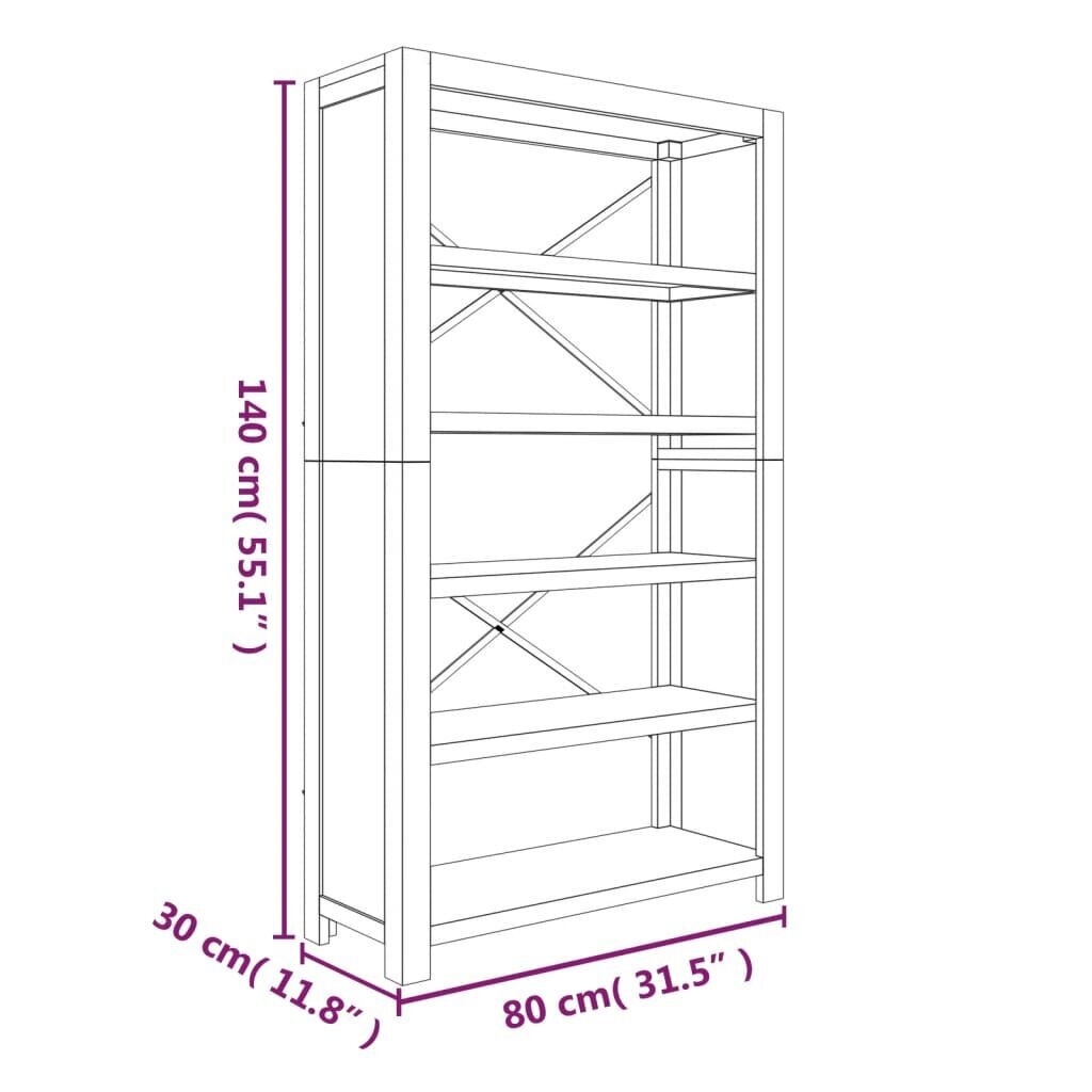 vidaXL 5 riiuliga raamaturiiul, 80 x 30 x 140 cm, akaatsiapuit hind ja info | Riiulid | kaup24.ee