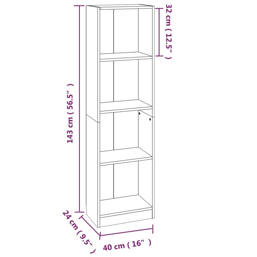 vidaXL 4 riiuliga raamaturiiul, hall Sonoma tamm, 40 x 24 x 143 cm hind ja info | Riiulid | kaup24.ee