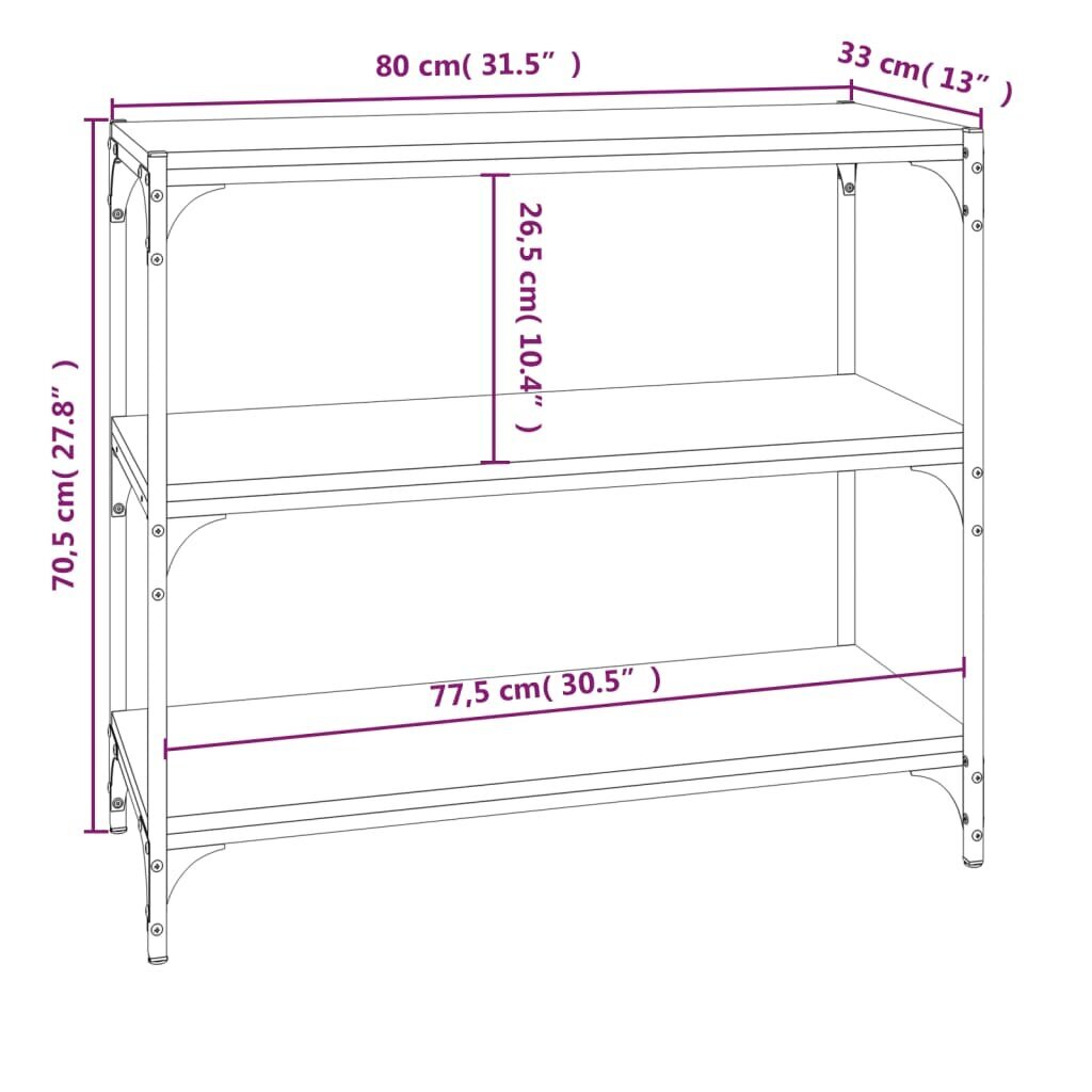 vidaXL raamaturiiul, hall Sonoma, 80 x 33 x 70,5 cm, tehispuit ja teras hind ja info | Riiulid | kaup24.ee