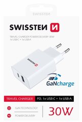 Swissten GaN Charger зарядное устройство PD 30W USB-C / USB цена и информация | Зарядные устройства для телефонов | kaup24.ee