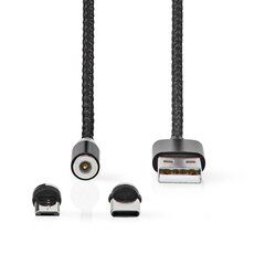 Kaabel Type-C/micro USB, 2m, must, USB2.0, magnet, nailon цена и информация | Кабели и провода | kaup24.ee