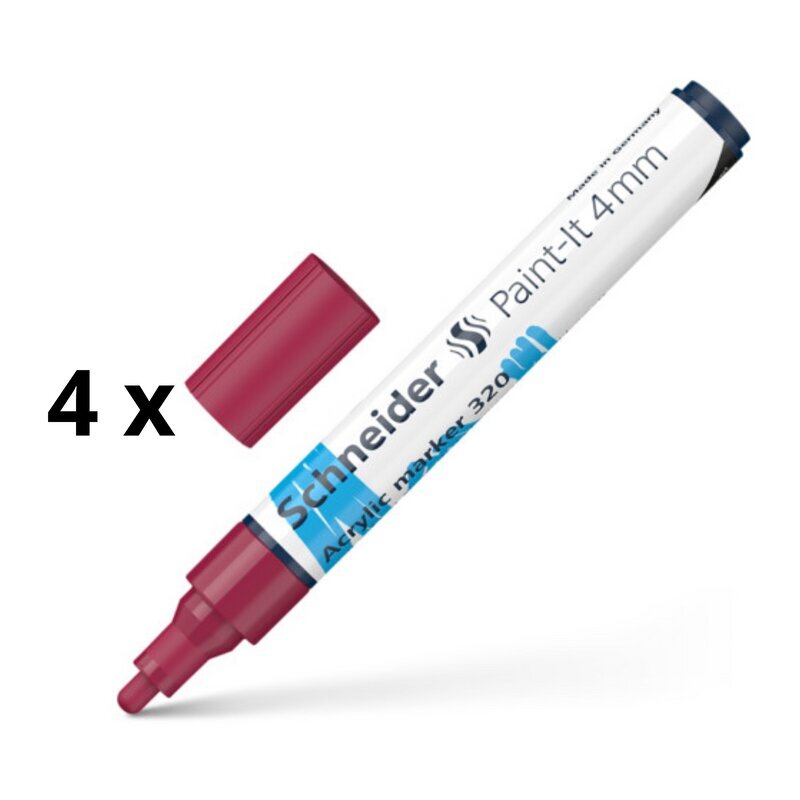 Akrüülmarker Schneider Paint-it 320, 4 mm, burgundia sp. pakis 4 tk. цена и информация | Kirjutusvahendid | kaup24.ee