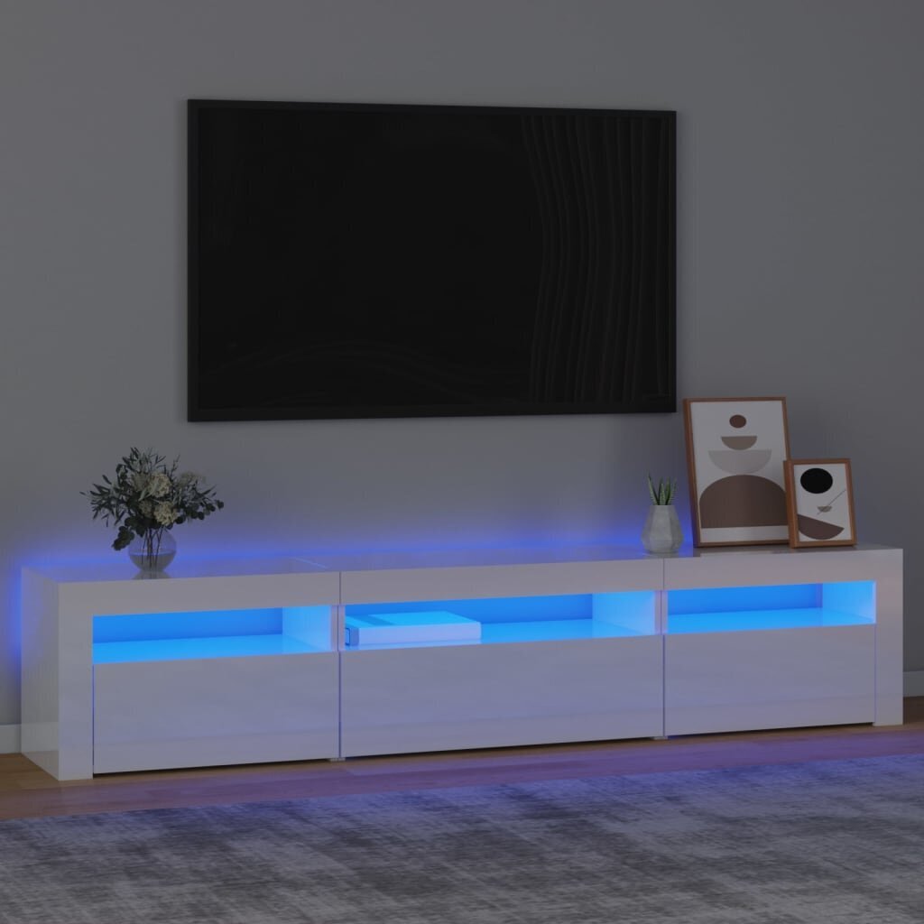 vidaXL telerialus LED-tuledega, kõrgläikega valge, 195x35x40 cm цена и информация | TV alused | kaup24.ee