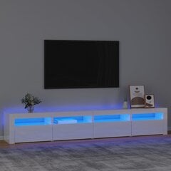 vidaXL telerialus LED-tuledega, kõrgläikega valge, 240x35x40 cm цена и информация | Тумбы под телевизор | kaup24.ee