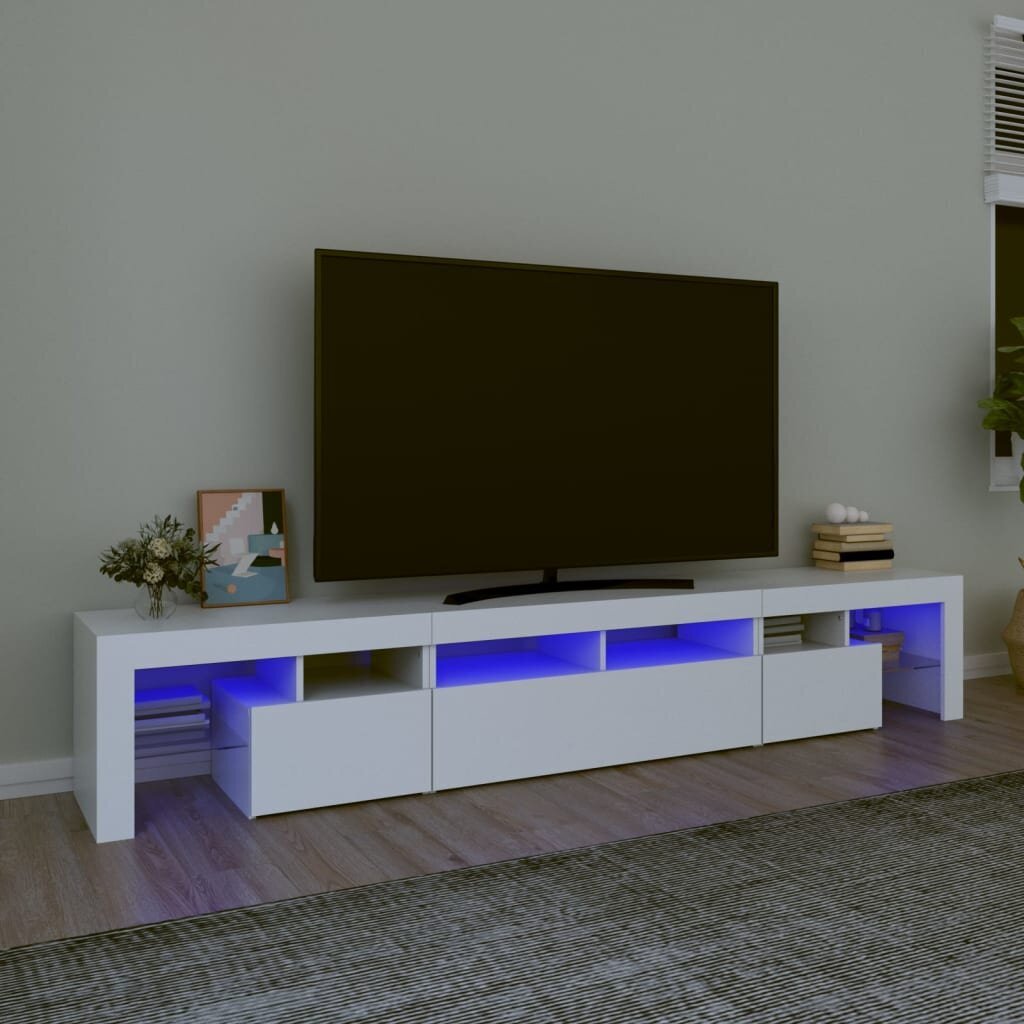 vidaXL telerialus LED-tuledega, valge, 230x36,5x40 cm цена и информация | TV alused | kaup24.ee