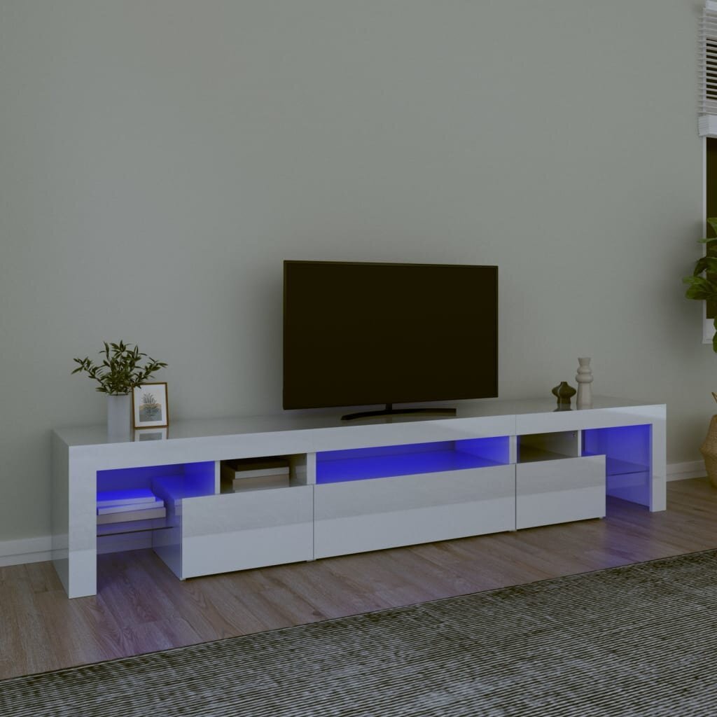 vidaXL telerialus LED-tuledega, kõrgläikega valge, 215x36,5x40 cm цена и информация | TV alused | kaup24.ee