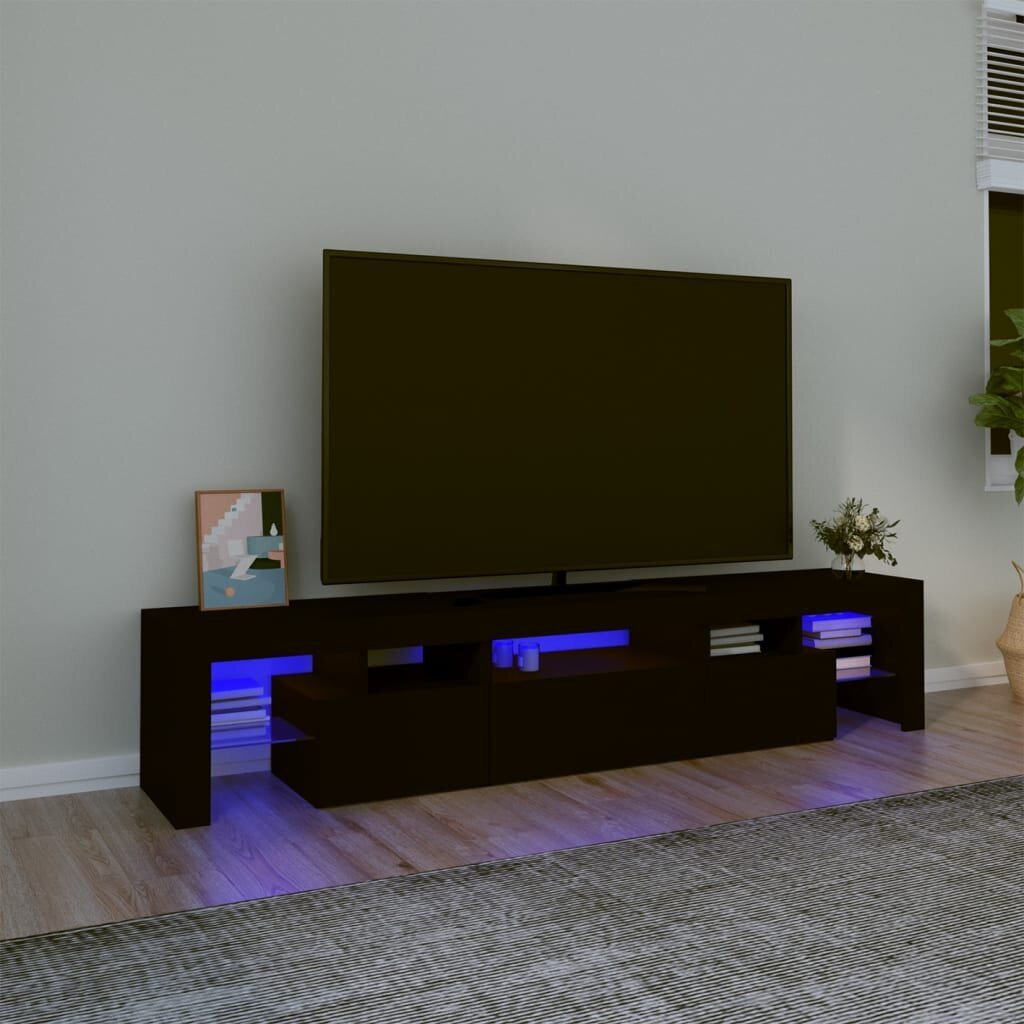 vidaXL telerialus LED-tuledega, must, 200x36,5x40 cm цена и информация | TV alused | kaup24.ee