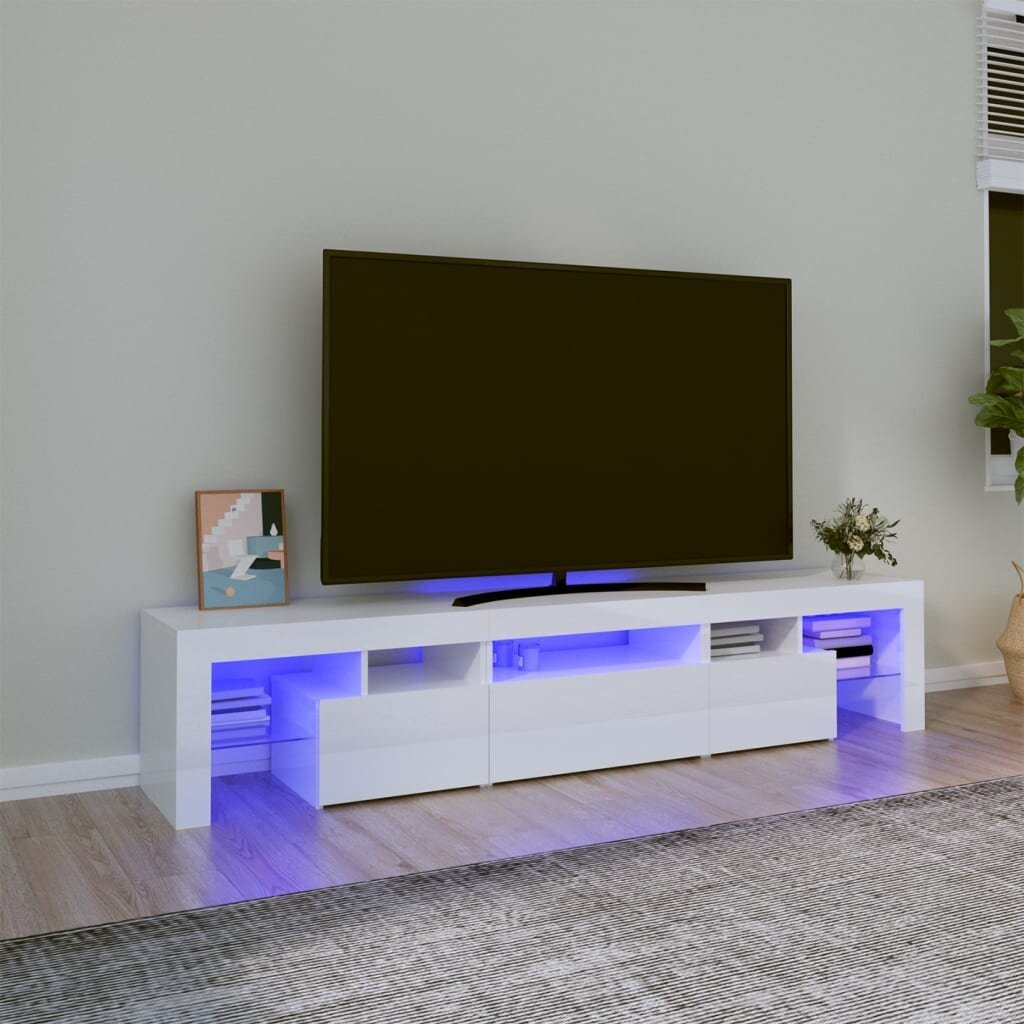 vidaXL telerialus LED-tuledega, kõrgläikega valge, 200x36,5x40 cm hind ja info | TV alused | kaup24.ee