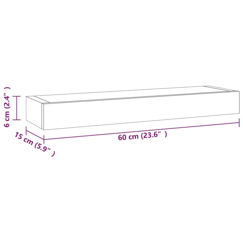 vidaXL seinariiulid, 2 tk, 60x15x6 cm, tiikpuu цена и информация | Riiulid | kaup24.ee