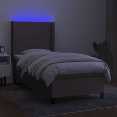 vidaXL kontinentaalvoodi madratsiga ja LED, pruunikas, 90x200 cm, kangas цена и информация | Кровати | kaup24.ee