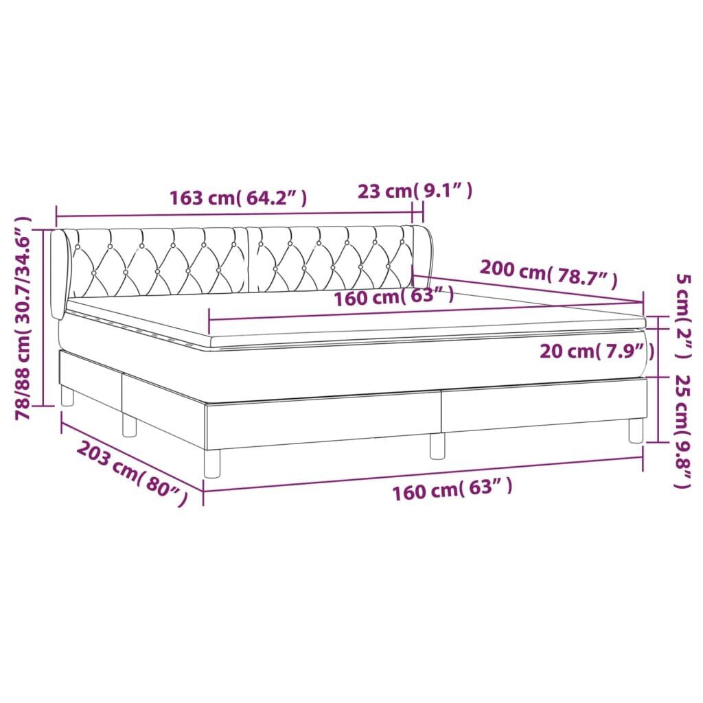 vidaXL kontinentaalvoodi madratsiga, must, 160x200 cm, kangas цена и информация | Voodid | kaup24.ee