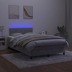 vidaXL kontinentaalvoodi madratsiga ja LED, helehall, 120x200 cm, samet цена и информация | Кровати | kaup24.ee