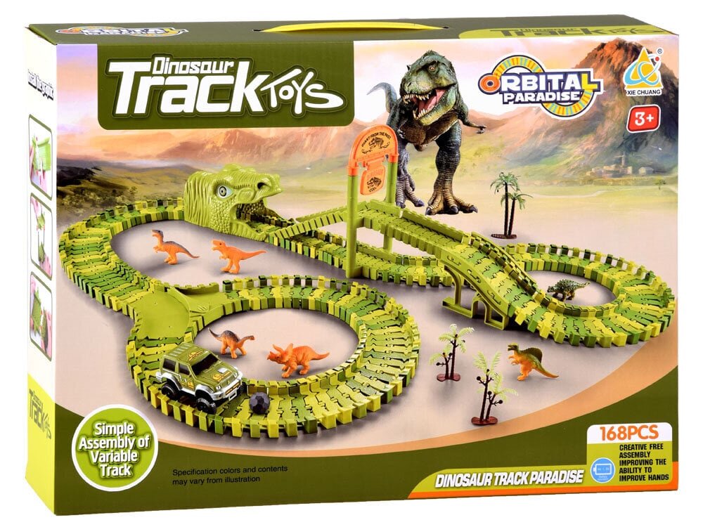 Dinosauruste park Mega Racetrack, 168 osa hind ja info | Poiste mänguasjad | kaup24.ee