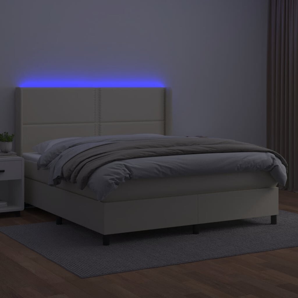 vidaXL kontinentaalvoodi madratsiga, LED, kreemjas, 160x200 cm, kunstnahk hind ja info | Voodid | kaup24.ee