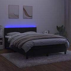 vidaXL kontinentaalvoodi madratsiga ja LED, must, 140x200 cm, samet hind ja info | Voodid | kaup24.ee