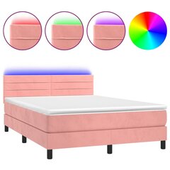vidaXL kontinentaalvoodi madratsiga, LED, roosa, 140x190 cm, samet цена и информация | Кровати | kaup24.ee