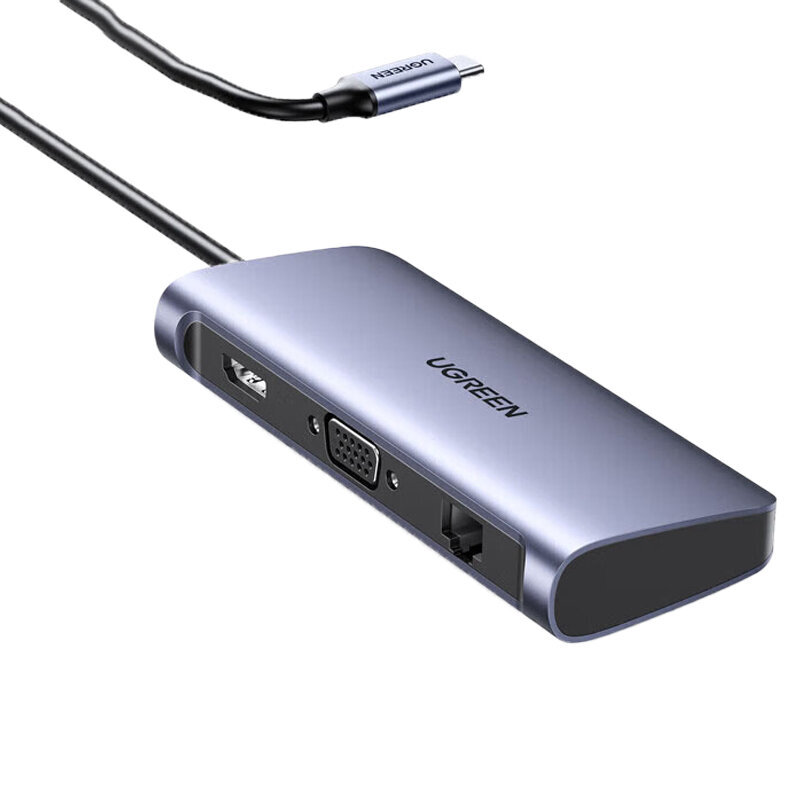 Adapter Ugreen 60557 CM256 7in1 Type-C et HDMI 3USB3.0 VGA PD100W HUB 1000mbps et HUAWEI Mate40/P50 Samsung S20 hind ja info | USB jagajad, adapterid | kaup24.ee