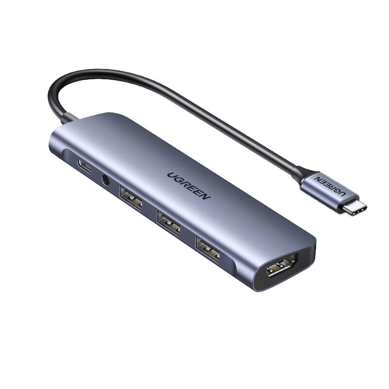 Adapter Ugreen 80132 CM136 6in1 Type-C et PD100W AUX 3.5mm HDMI 3USB3.0 et HUAWEI Mate40/P50 Samsung S20 цена и информация | USB jagajad, adapterid | kaup24.ee
