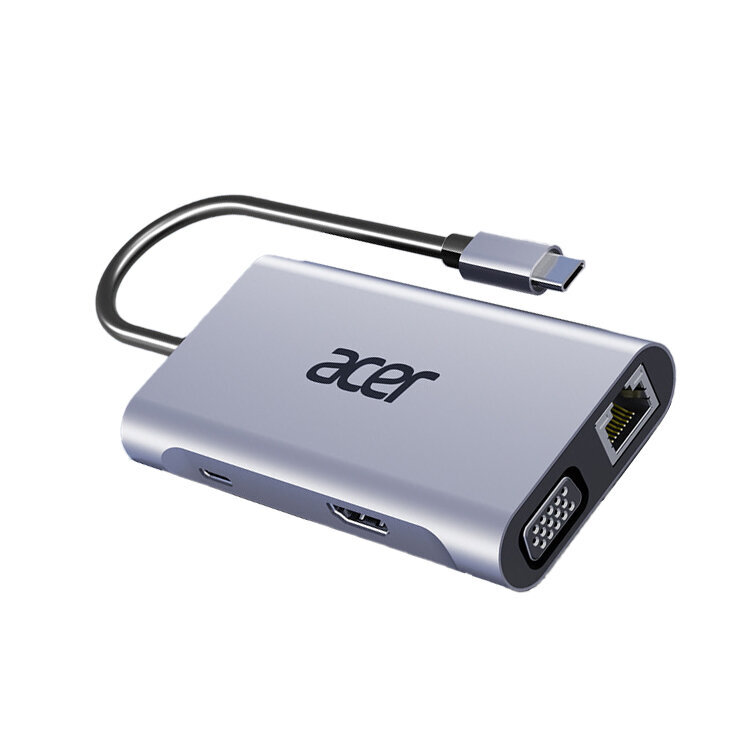 Adapter Acer HY41-T7 7in1 Type-C et PD HDMI 100mbps VGA 3USB et HUAWEI Mate40/P50 Samsung S20 цена и информация | USB jagajad, adapterid | kaup24.ee