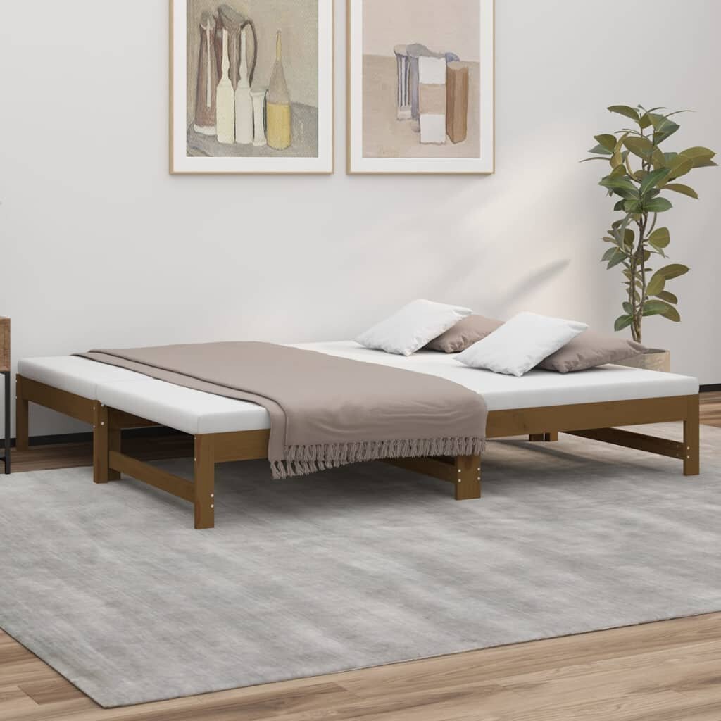 vidaXL väljatõmmatav voodi, meepruun, 2x(75x190) cm, männipuit hind ja info | Voodid | kaup24.ee