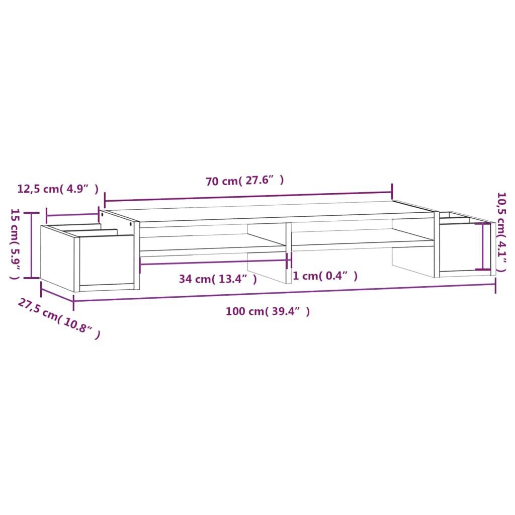 vidaXL monitorialus, hall, 100 x 27,5 x 15 cm, männipuit цена и информация | Monitori hoidjad | kaup24.ee