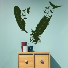 Roheline vinüülist suurte sulgede ja linnukestega seinakleebis - 100 x 91 cm hind ja info | Seinakleebised | kaup24.ee