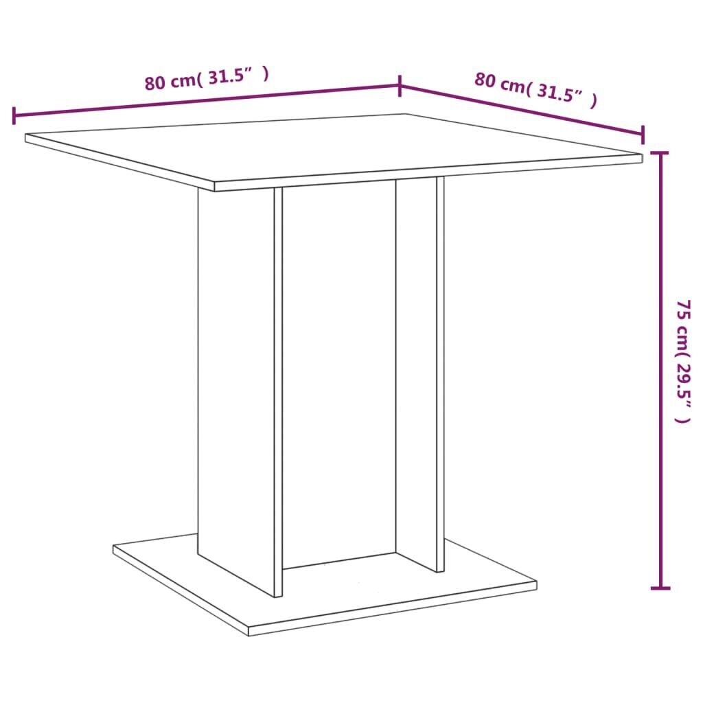 vidaXL söögilaud, suitsutatud tamm, 80 x 80 x 75 cm, tehispuit hind ja info | Köögi- ja söögilauad | kaup24.ee