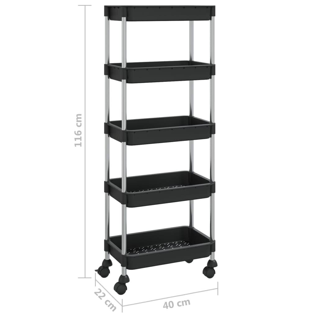 vidaXL 5-korruseline köögikäru, must, 42x29x128 cm, raud ja ABS hind ja info | Köögi- ja söögilauad | kaup24.ee