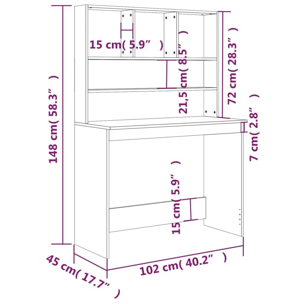 vidaXL kirjutuslaud riiulitega, hall Sonoma, 102x45x148 cm, tehispuit hind ja info | Arvutilauad, kirjutuslauad | kaup24.ee