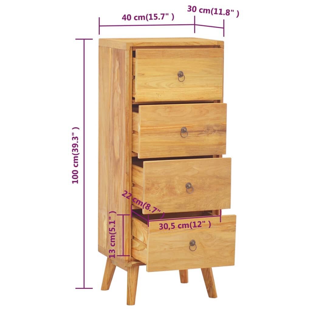 vidaXL kummut, 40 x 30 x 100 cm, tiikpuu hind ja info | Kummutid | kaup24.ee