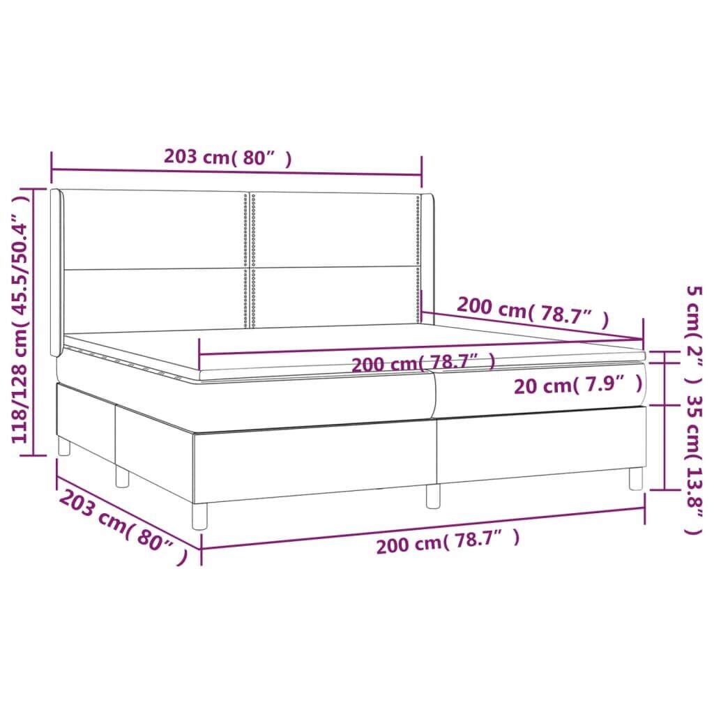 vidaXL kontinentaalvoodi madratsiga ja LED, tumehall, 200x200 cm, samet hind ja info | Voodid | kaup24.ee