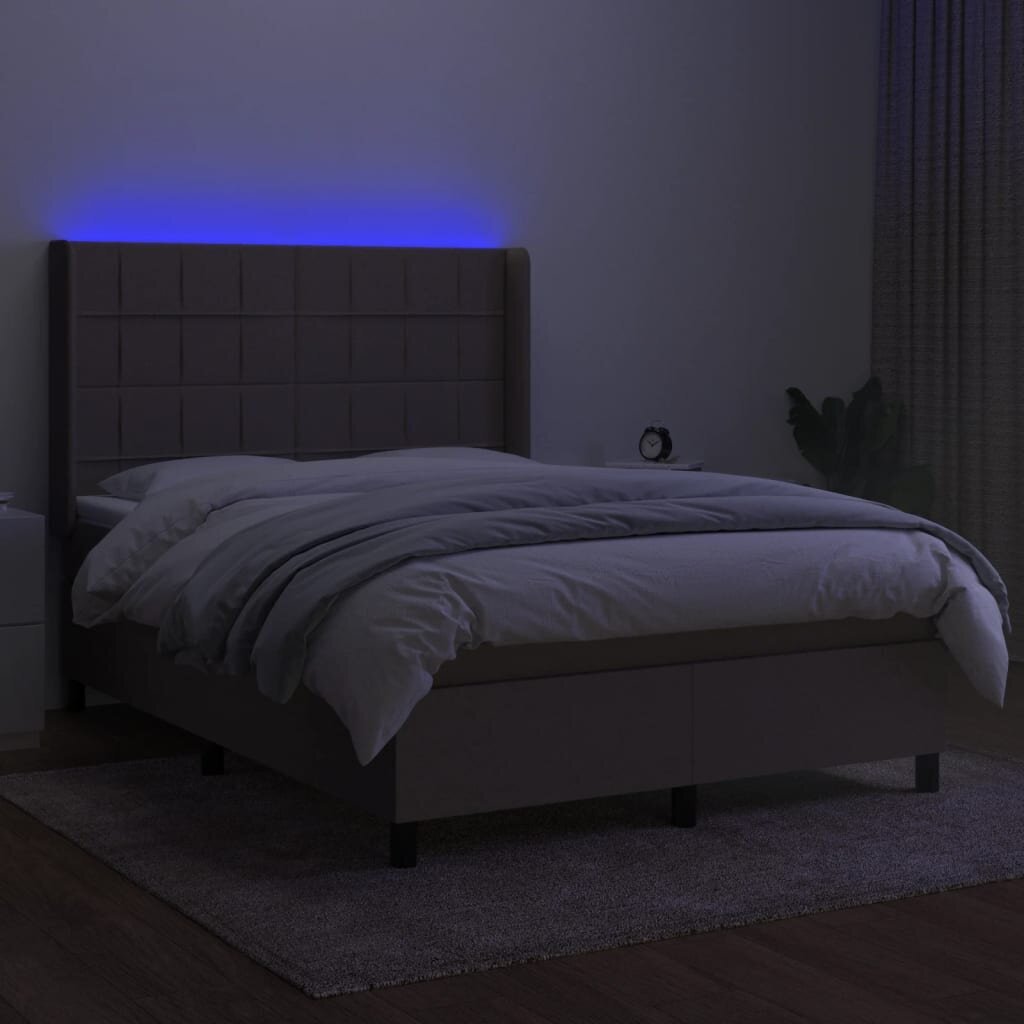 vidaXL kontinentaalvoodi madratsiga ja LED, pruunikas, 140x190 cm, kangas цена и информация | Voodid | kaup24.ee