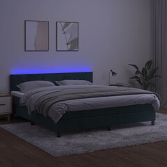 vidaXL kontinentaalvoodi madratsiga, LED, tumeroheline, 160x200 cm, samet hind ja info | Voodid | kaup24.ee