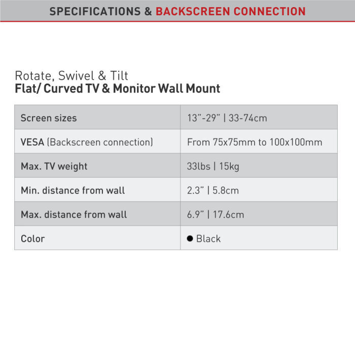 Teleri ja monitori seinakinnitus Barkan AL13, 13"-29", 15 kg, 100x100 mm цена и информация | Teleri seinakinnitused ja hoidjad | kaup24.ee